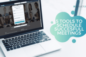 features image with the post tile on it and a picture of a laptop running meeting scheduling software