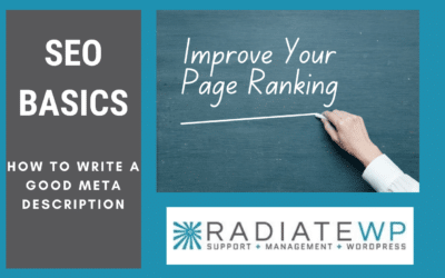Featured image with the post tile and a hand writing on a chalk board that says Improve your page ranking