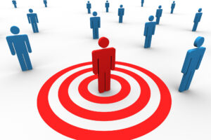 Person inside a bulls eye representing target audience.