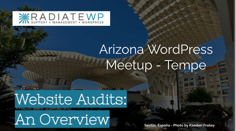 Image with the RadiateWP logo, and Arizona WordPress meetup with the name of the presentation.