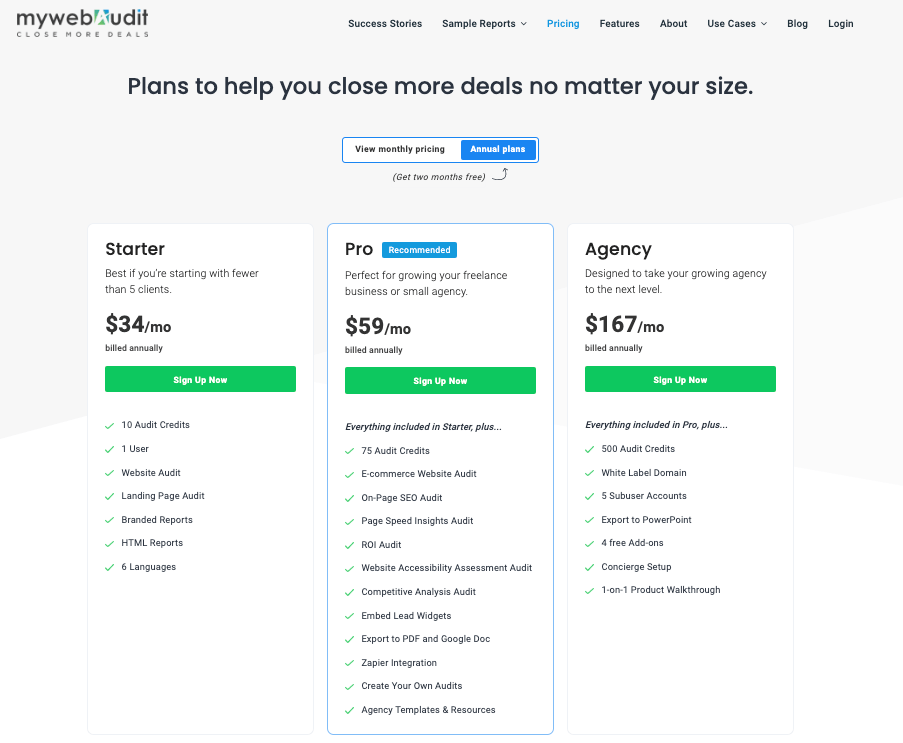 Screenshot showing the pricing of My Web Audit. 