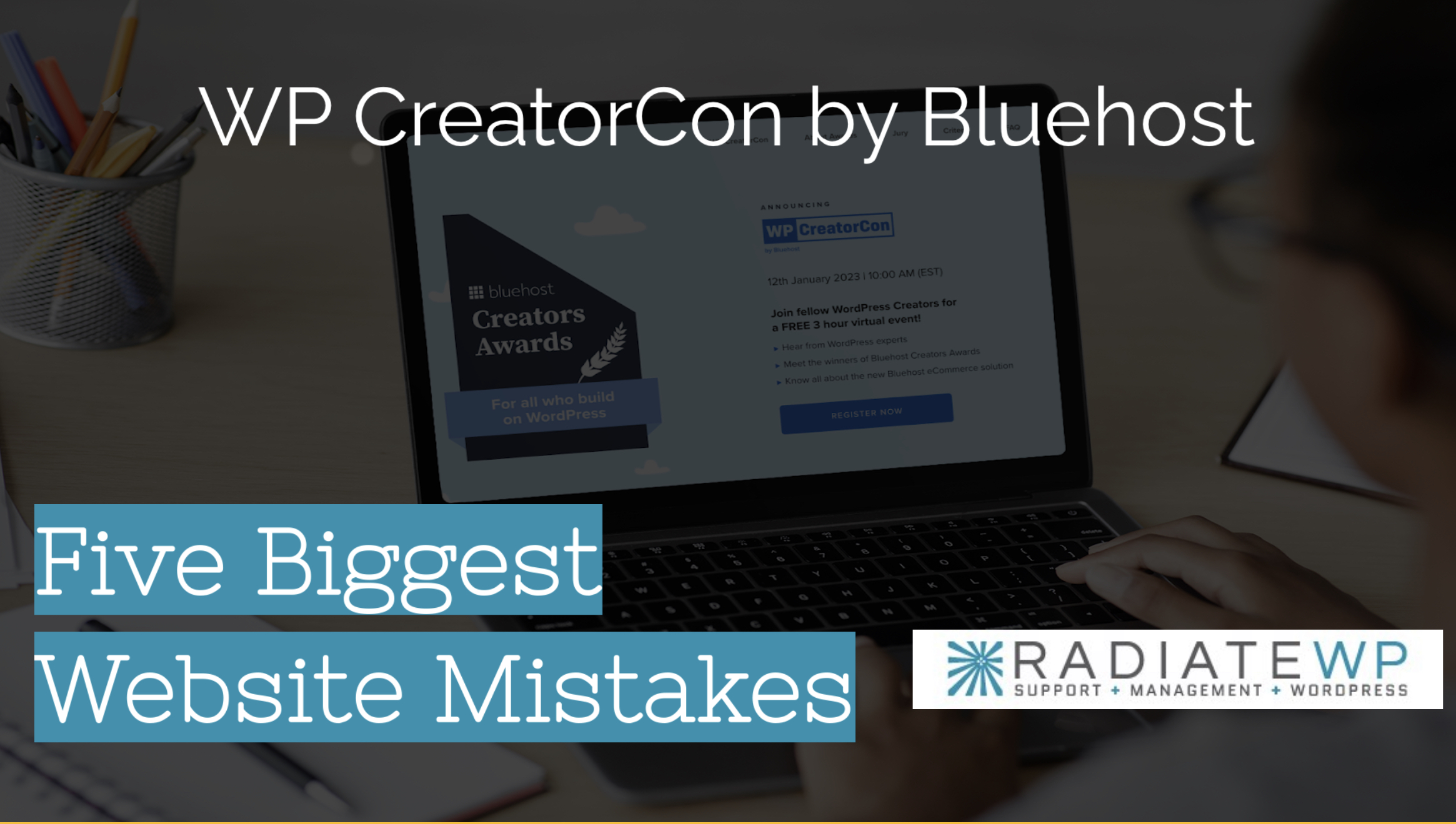The title slide for the presentation, Five Biggest Website Mistakes.