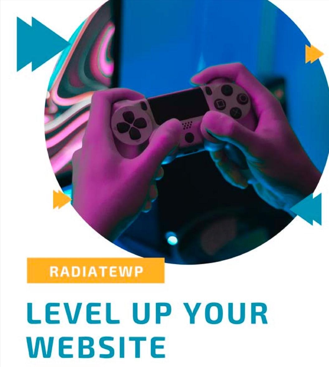 cover page of a presentation description for a presentation called "Level Up Your Website" by RadiateWP