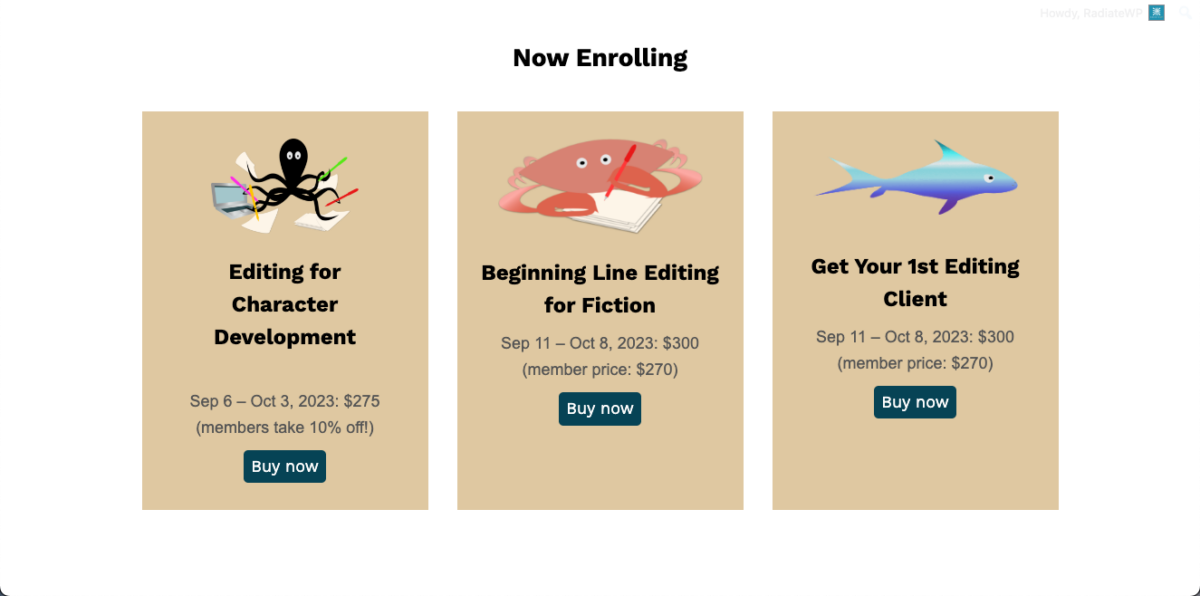 Screenshot of the "Now Enrolling" section of the website demonstrating the use of clever illustrations for the calls to action.  