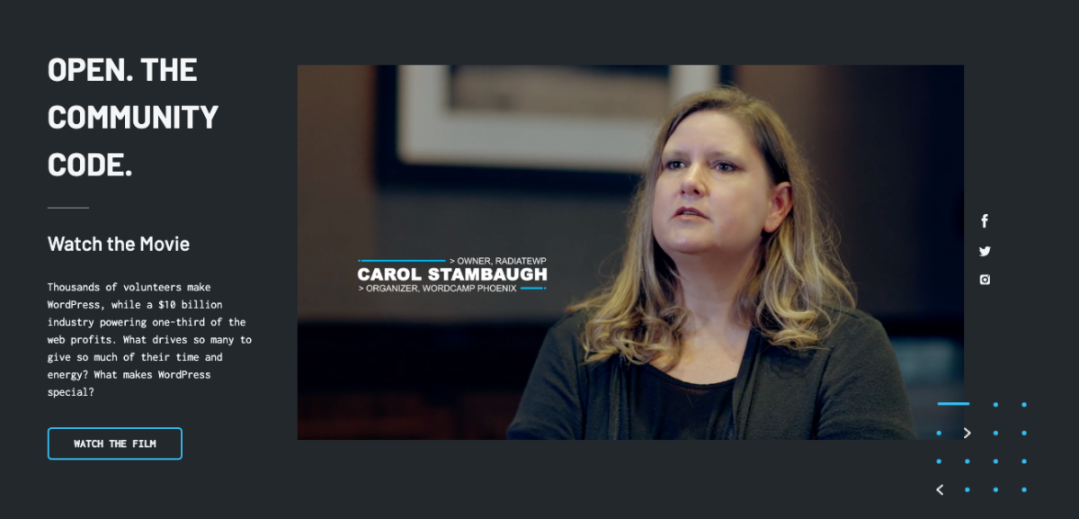 Screenshot of a clip from the video Open.Film showing Carol Stambaugh talking in the video. 